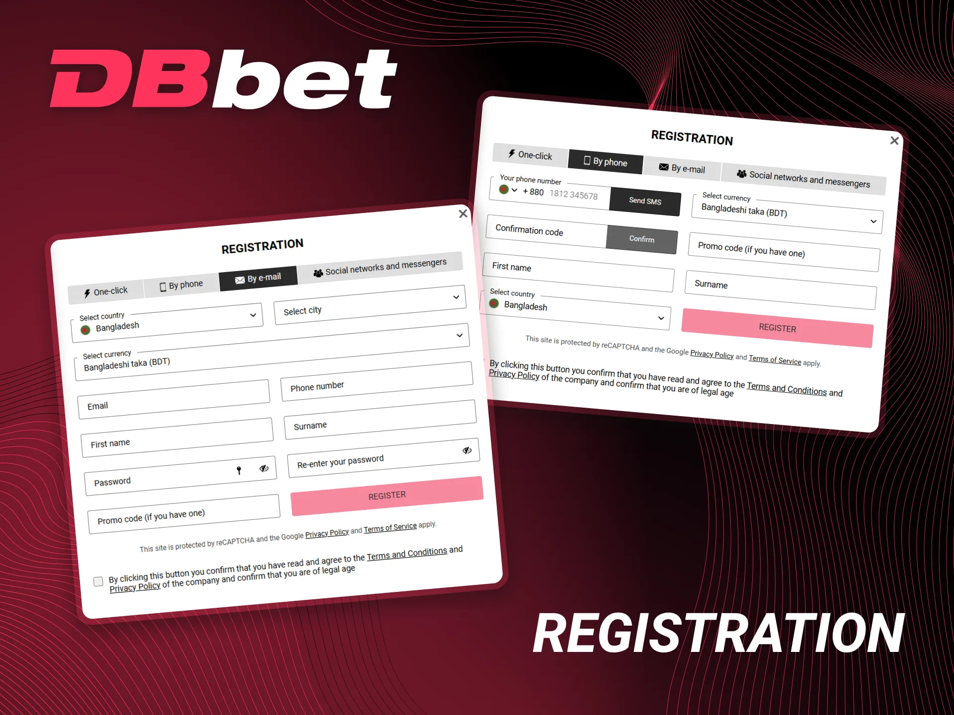 The process of registering on the DBbet platform.