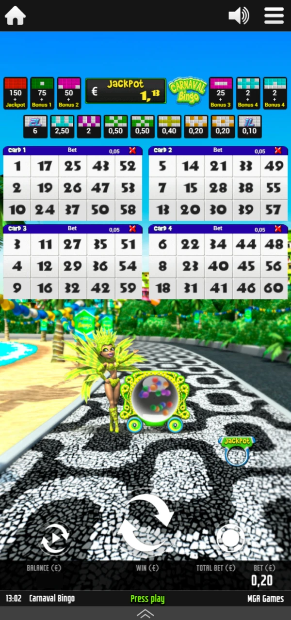 Select the number of bingo tickets on Dbbet.