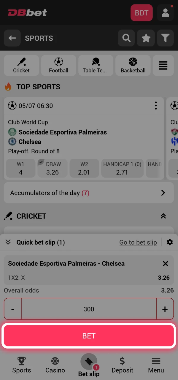 Bet on your selected sport event at DBbet.